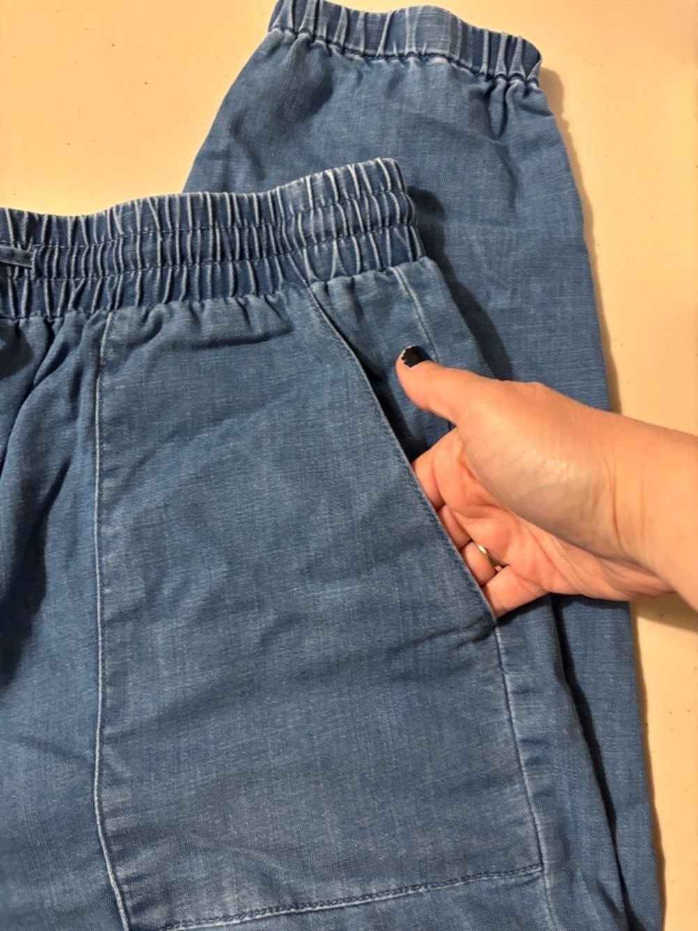 Oat New York Indigo Chambray Denim Joggers Size Medium Model Off Duty Soft Drape - Picture 2 of 12